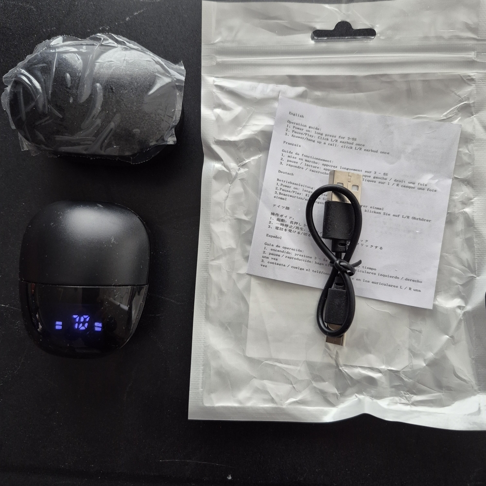 Wireless Black Earbuds with Charging Case - Picture 2 of 2